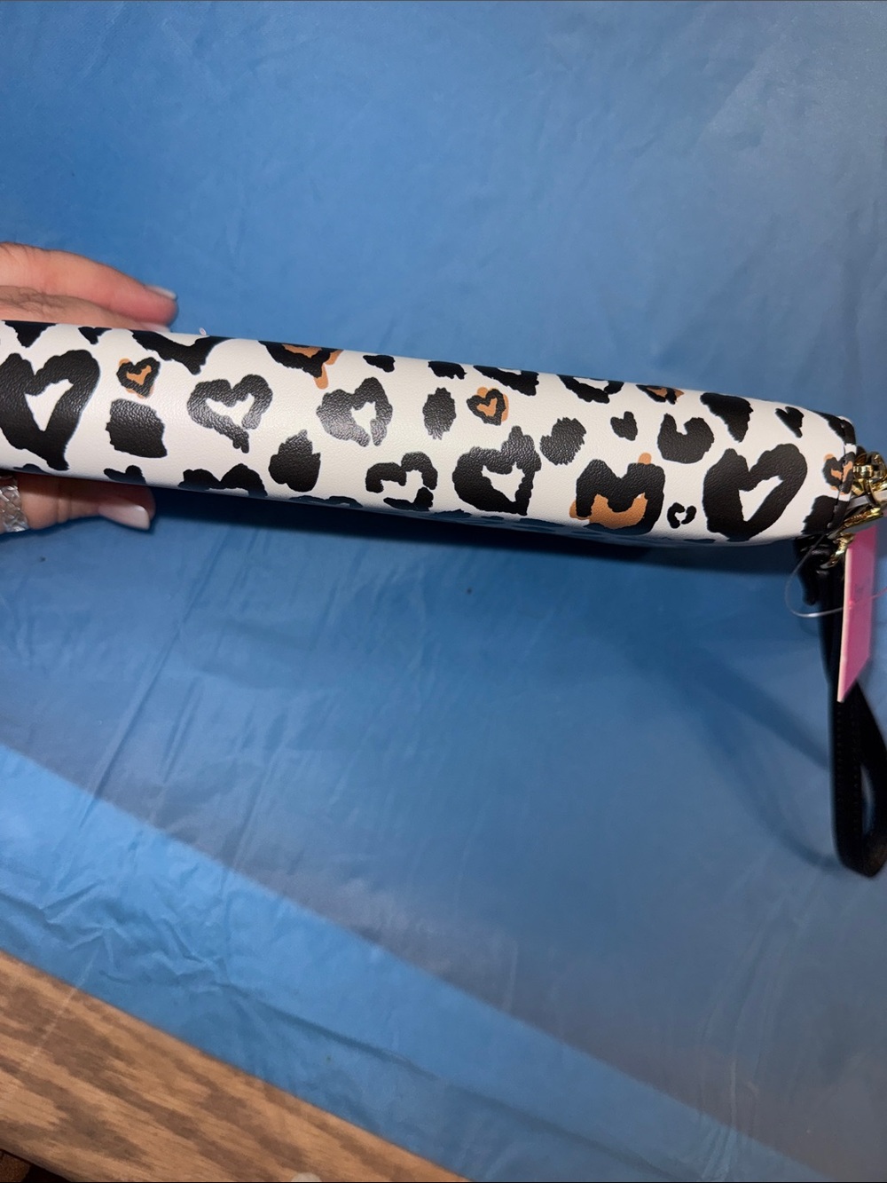 Betsey Johnson Pink and Black Heart Leopard Zip Wristlet - Picture 7 of 10